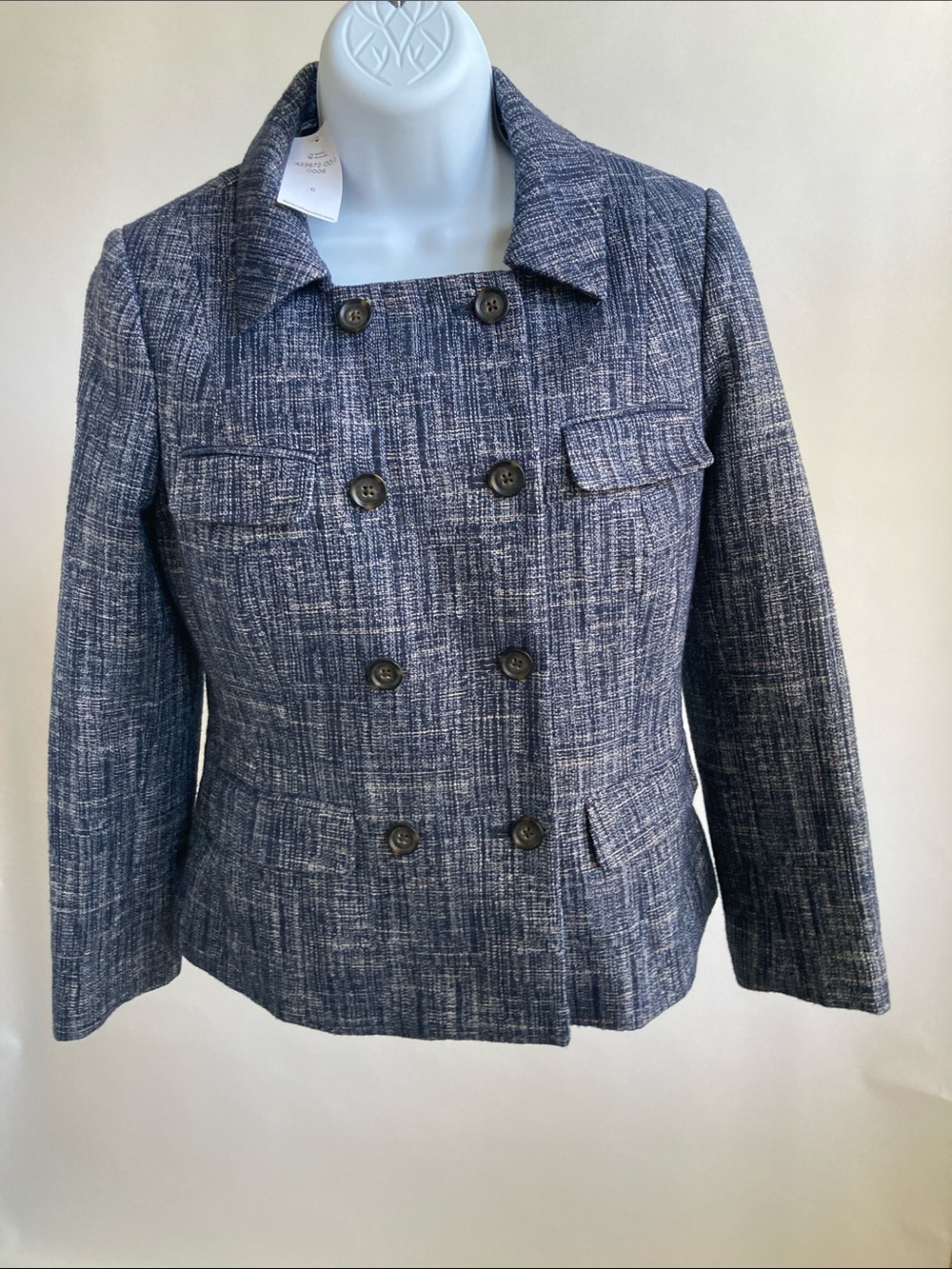 Banana Republic Blue and White Tweed Double-Breasted Blazer